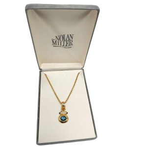 Nolan Miller Glamour Collection Pendant Necklace Blue Red Orange Rhinestones Box